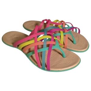 Crocs Rainbow Huarache Sandals Womens Size 10 Strappy Flip Flop Ocean Beach